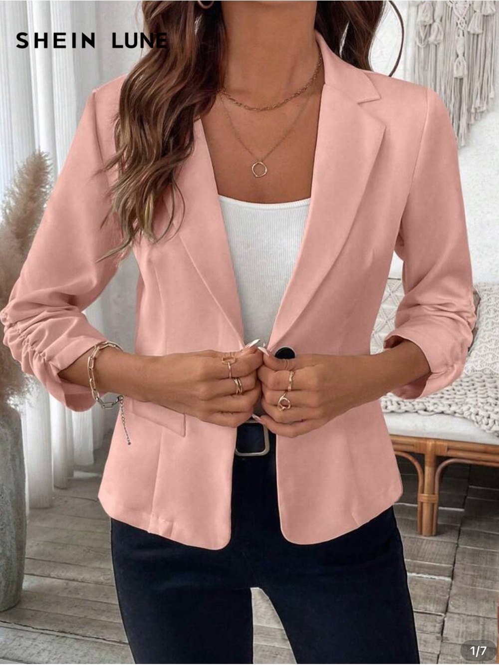 SHEIN LUNE Blush Pink Tailored Single-Button Blazer